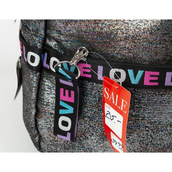 Claire's NWT Multicolor Shiny 15" LOVE Multi-Pocket Backpack w/ Laptop Sleeve - Picture 7 of 10